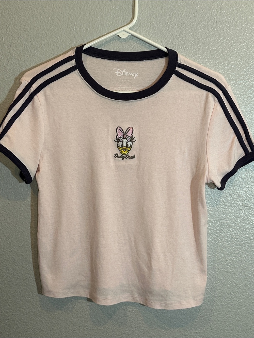 Disney Daisy Duck Pink Ringer Baby Tee Embroidered Y2K L